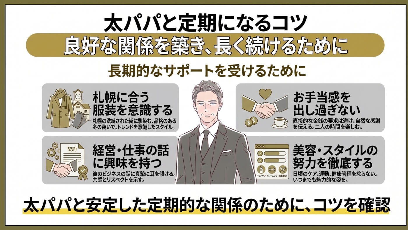 福岡の交際クラブで成功するコツ｜【女性向け】太パパと定期になるコツ
