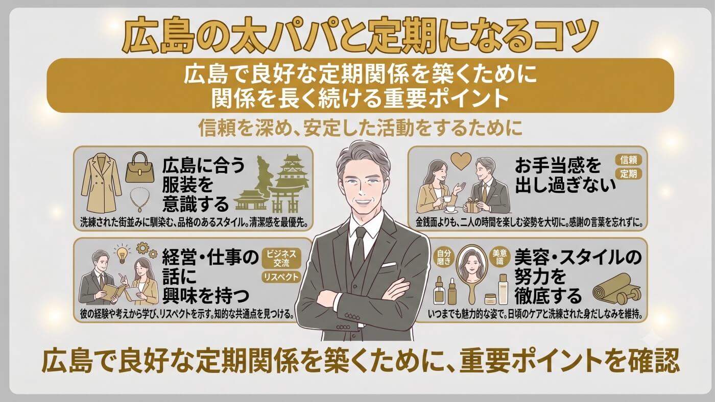 広島の交際クラブで成功するコツ｜【女性向け】太パパと定期になるコツ