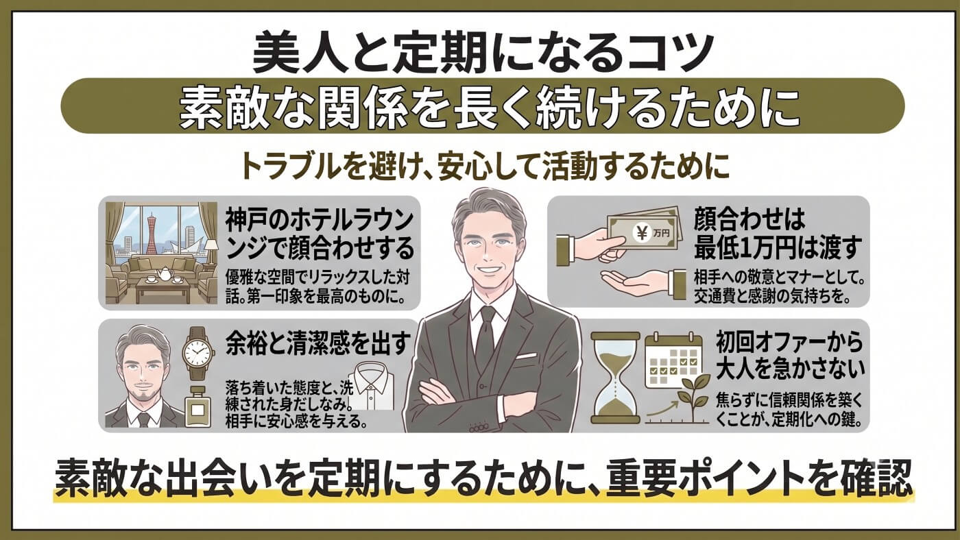 神戸の交際クラブで成功するコツ｜【男性向け】美人と定期になるコツ