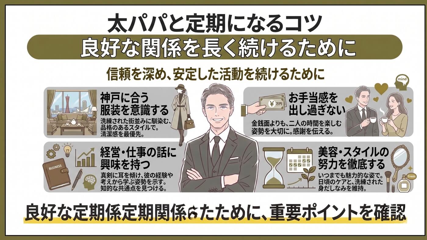 神戸の交際クラブで成功するコツ｜【女性向け】太パパと定期になるコツ