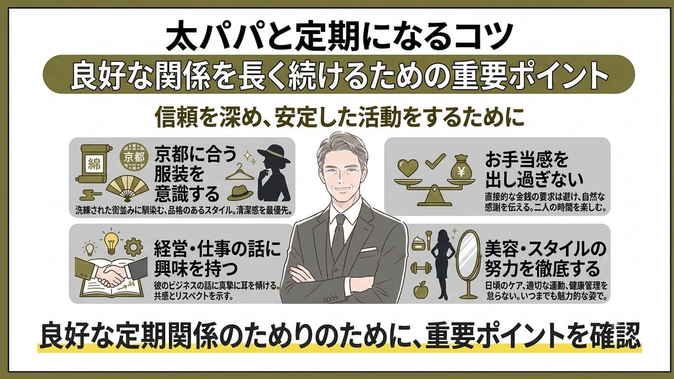 京都の交際クラブで成功するコツ｜【女性向け】太パパと定期になるコツ
