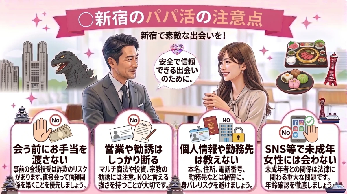 新宿のパパ活で男性が注意すべきこと